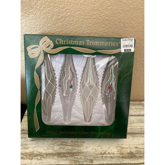 Vintage Bradford Trimmeries Icicle Finial Glass Ornaments Set 4 Frosted in Box - Picture 6 of 9